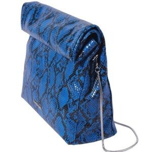 Sassy Jones Sadie electric blue Faux Snake Texture Rollup Clutch bag NWT